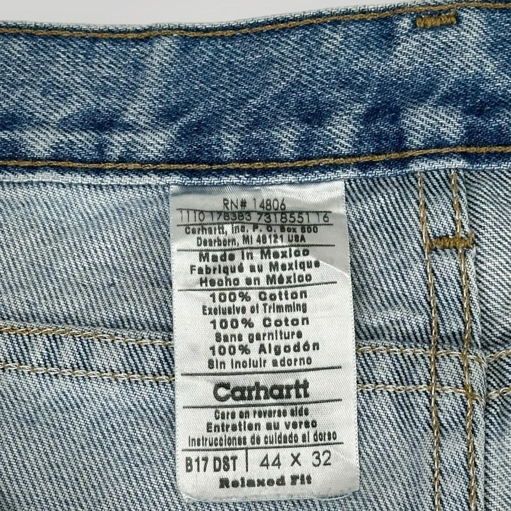 Carhartt Jeans‎ Mens 44x32 Blue Denim Relaxed Fit B17 DST Straight Leg Workwear